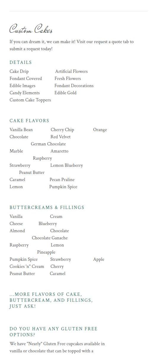 Infinity Sweets Bakehouse & Cafe Menu