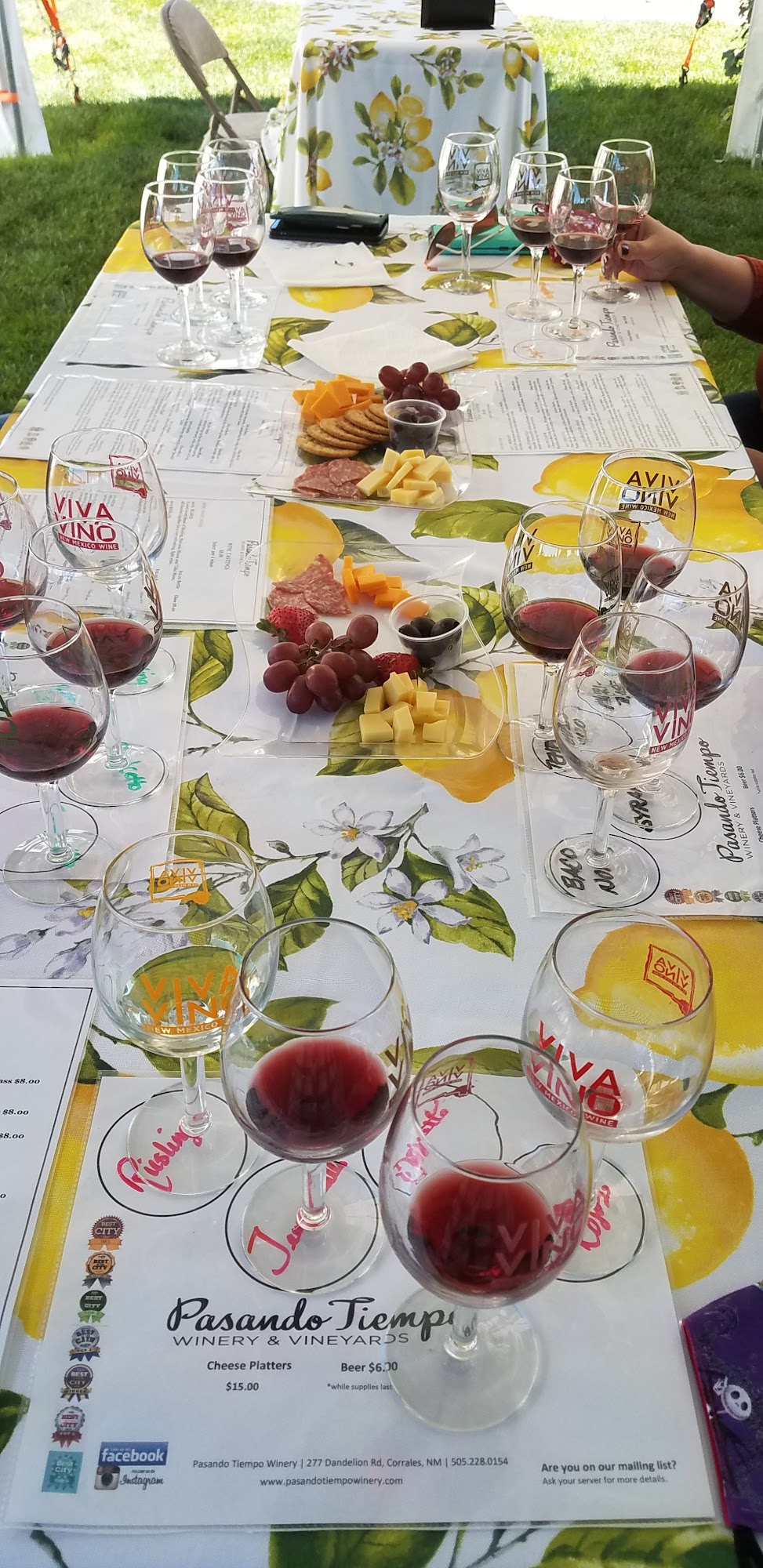 Pasando Tiempo Winery and Vineyards Menu