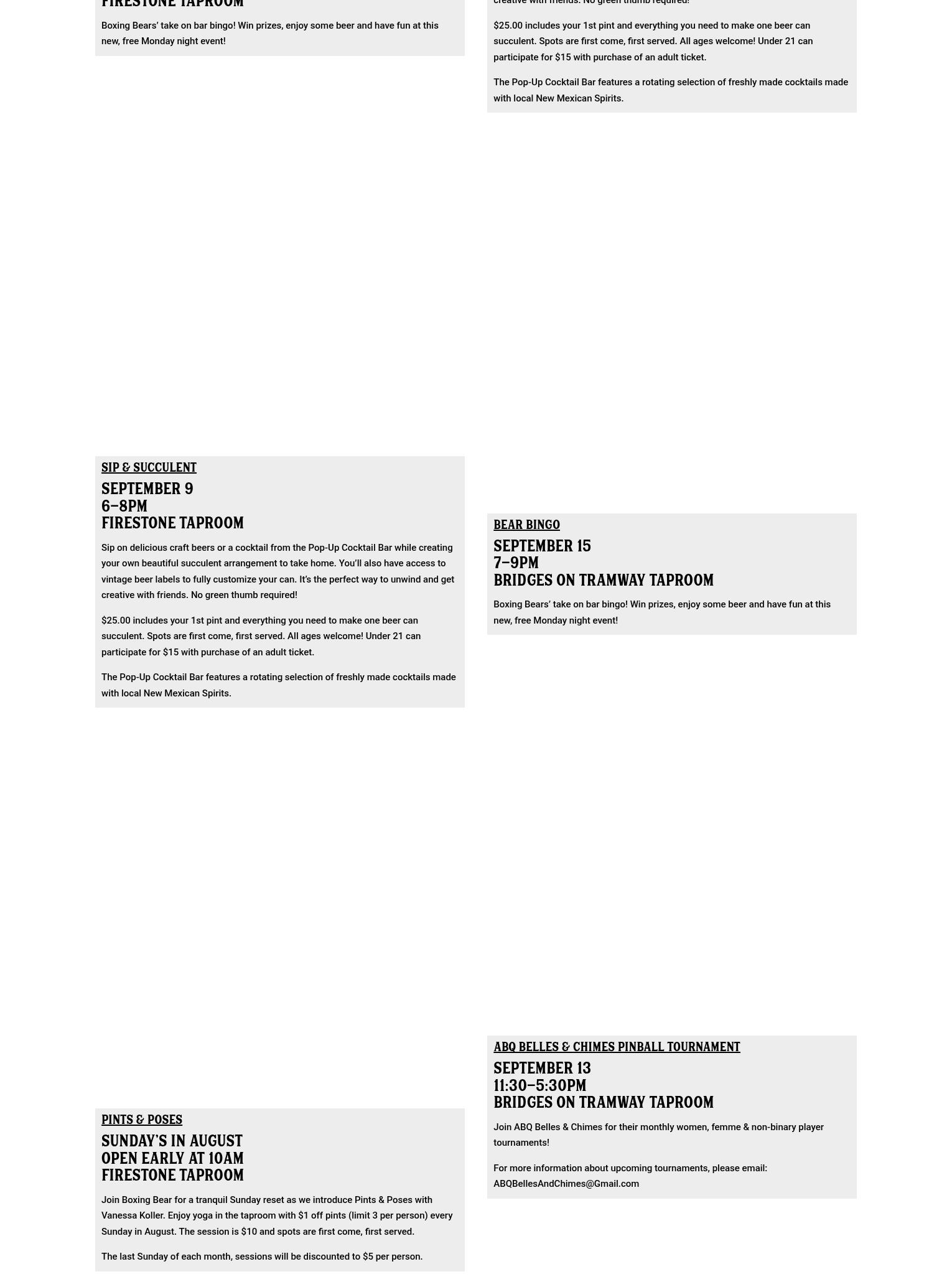 Boxing Bear Brewing Co. Bridges on Tramway Taproom Menu