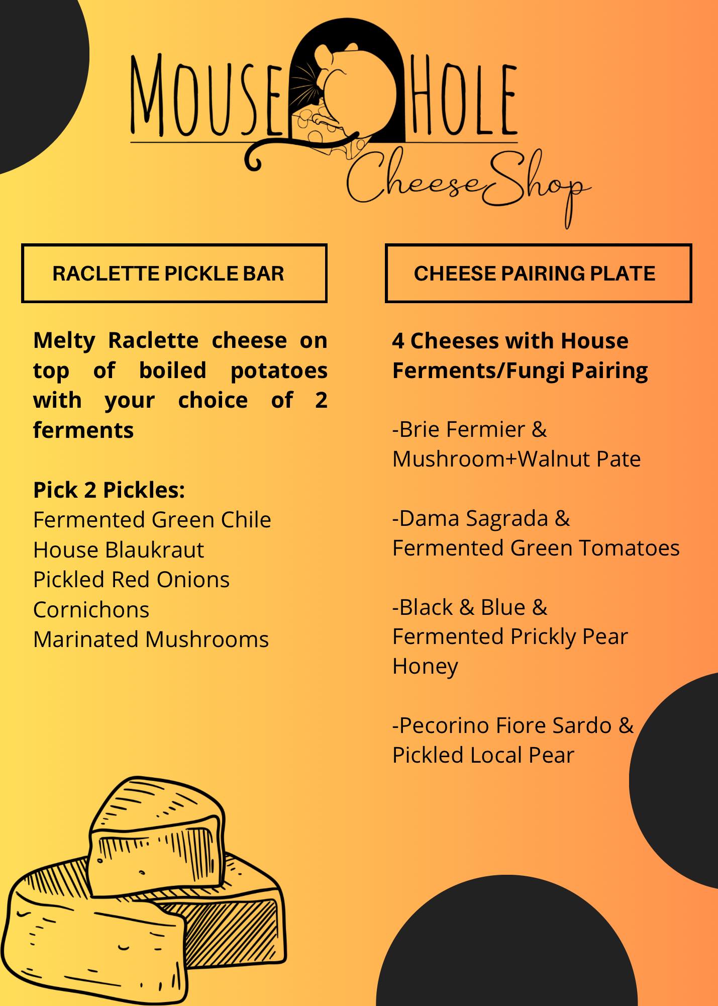 The Mouse Hole Cheese Shop Menu