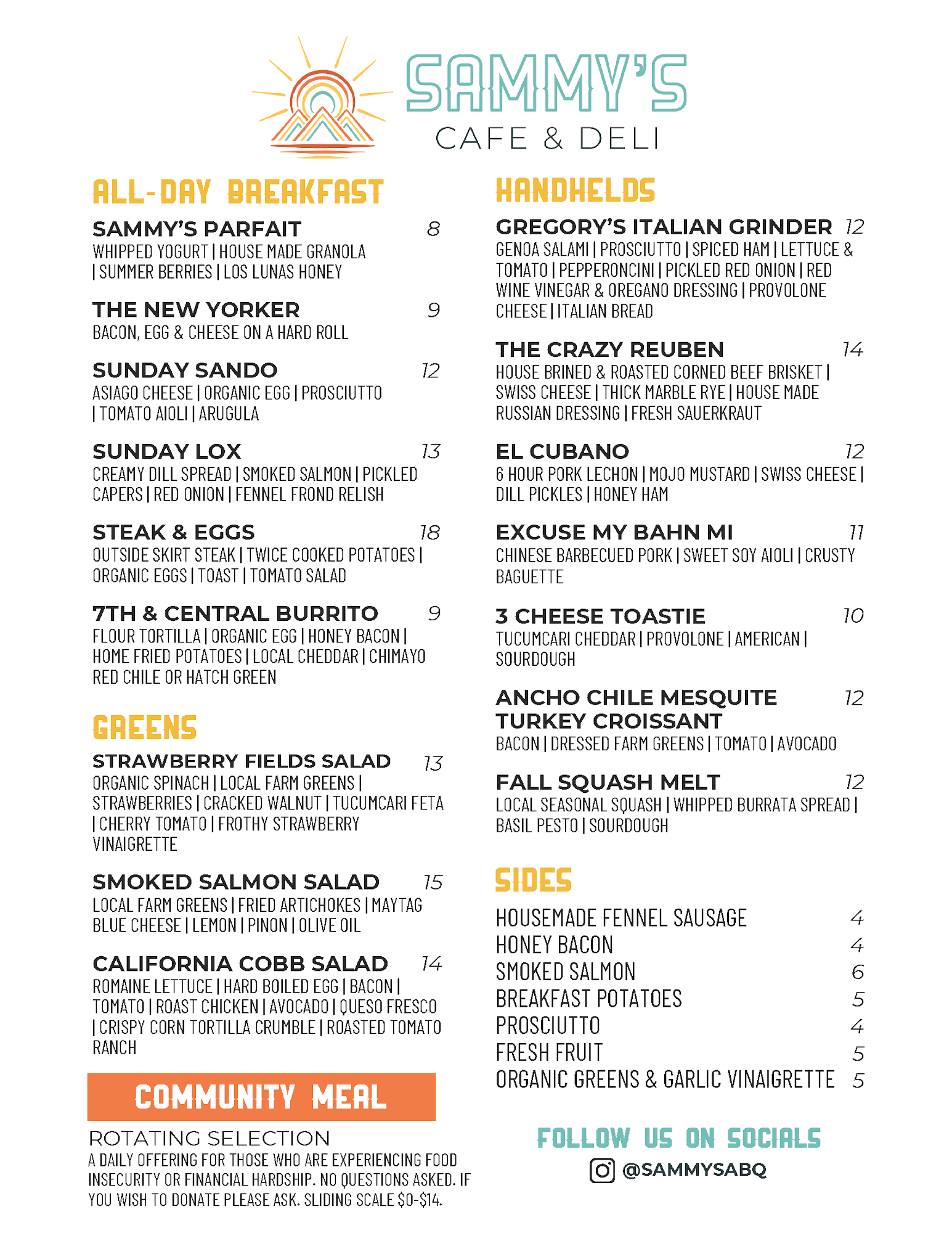 Sammy's Cafe & Deli Menu