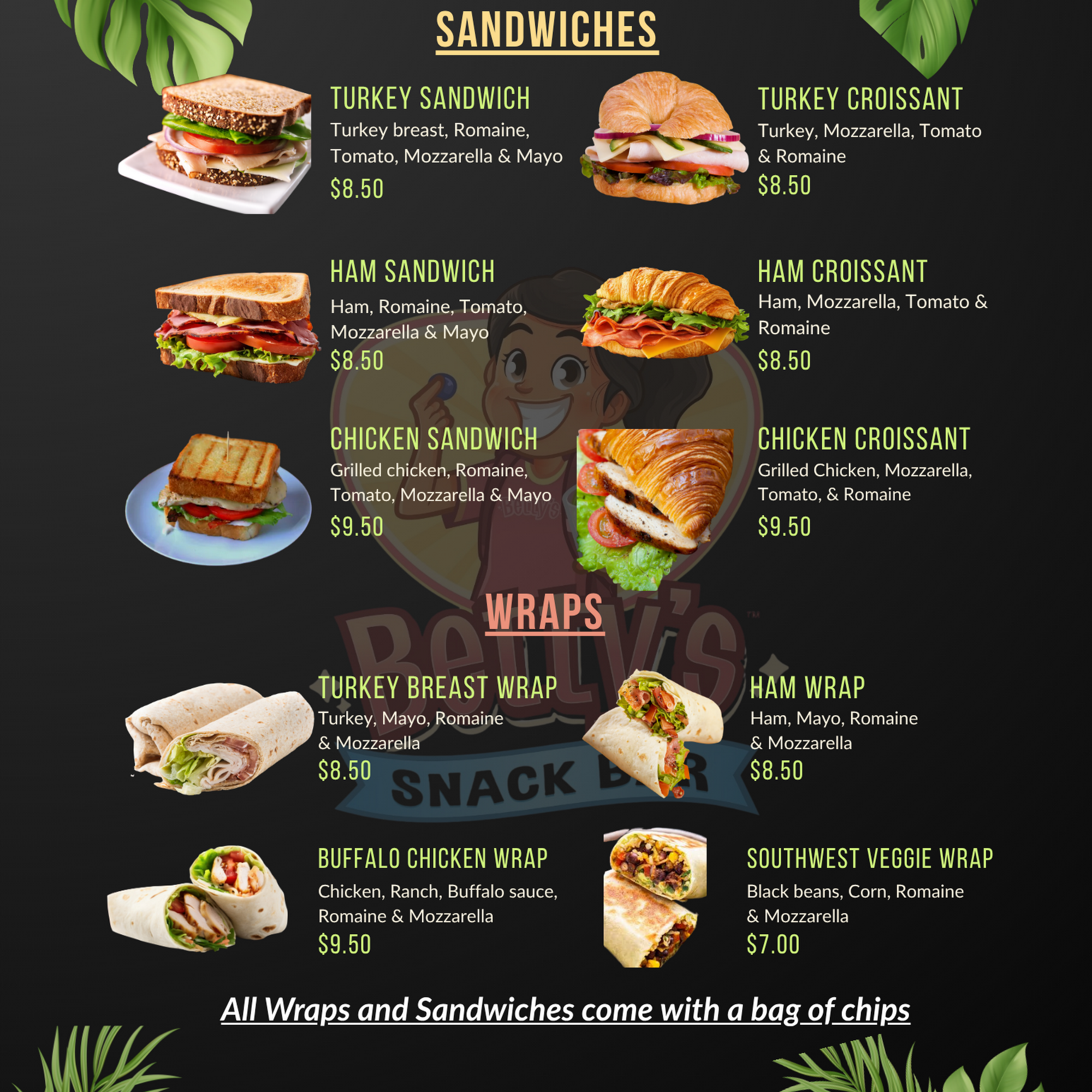 Betty's Snack Bar Menu