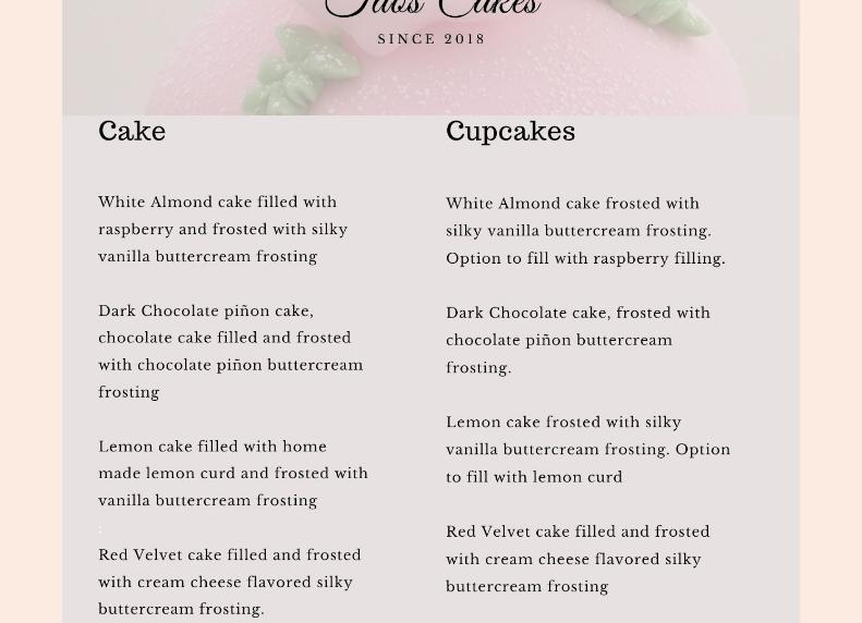 taos cakes Menu