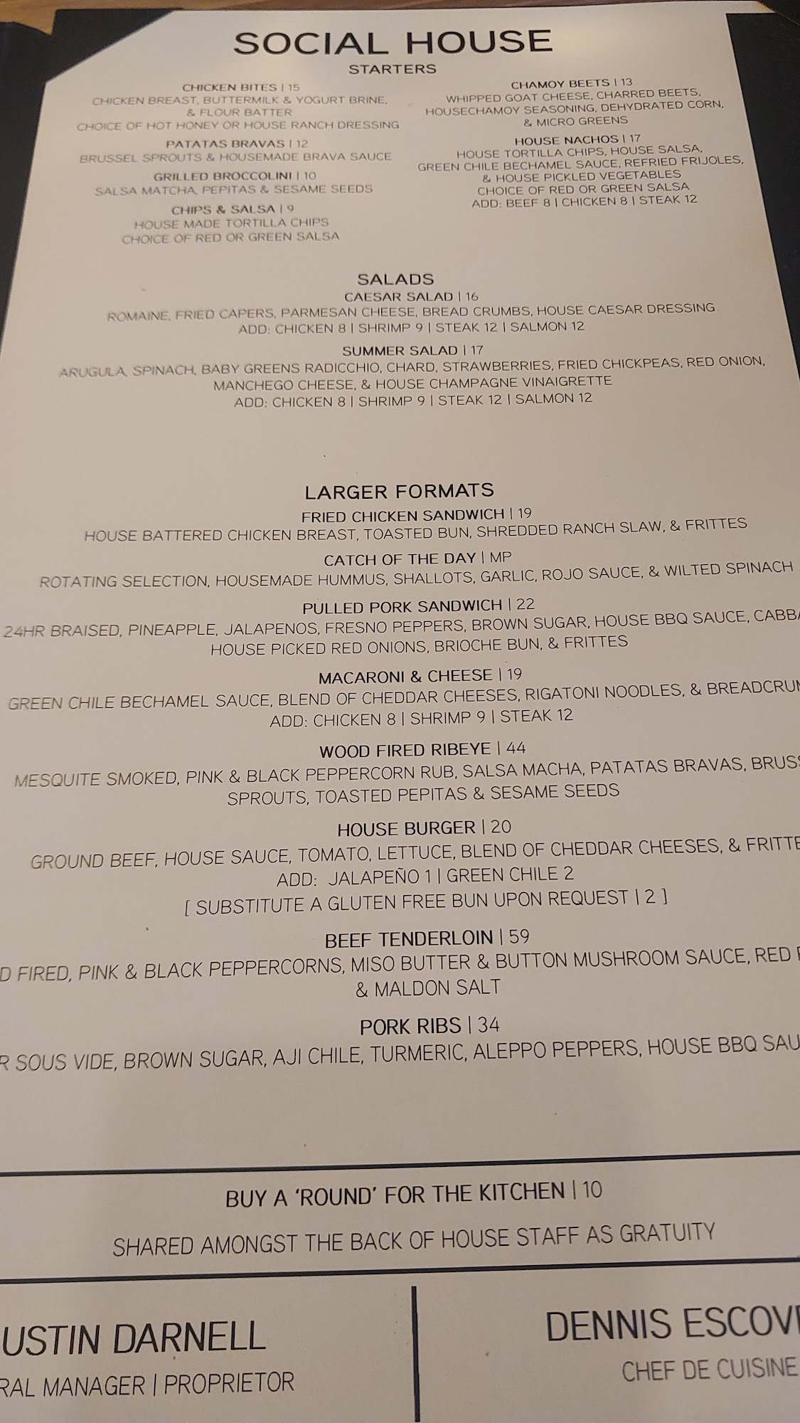 200 Social House Menu