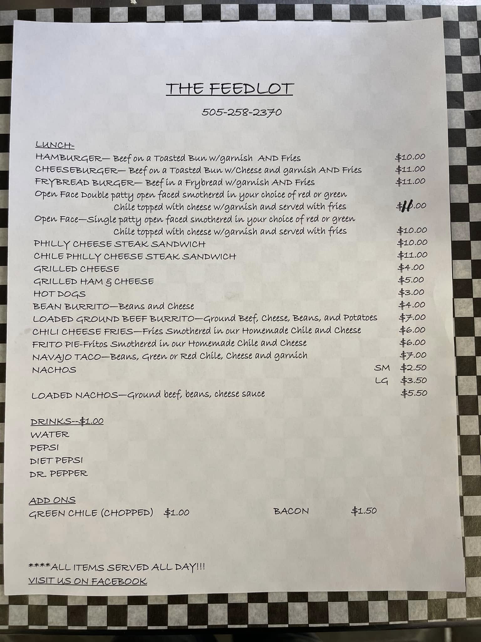 The feedlot Menu