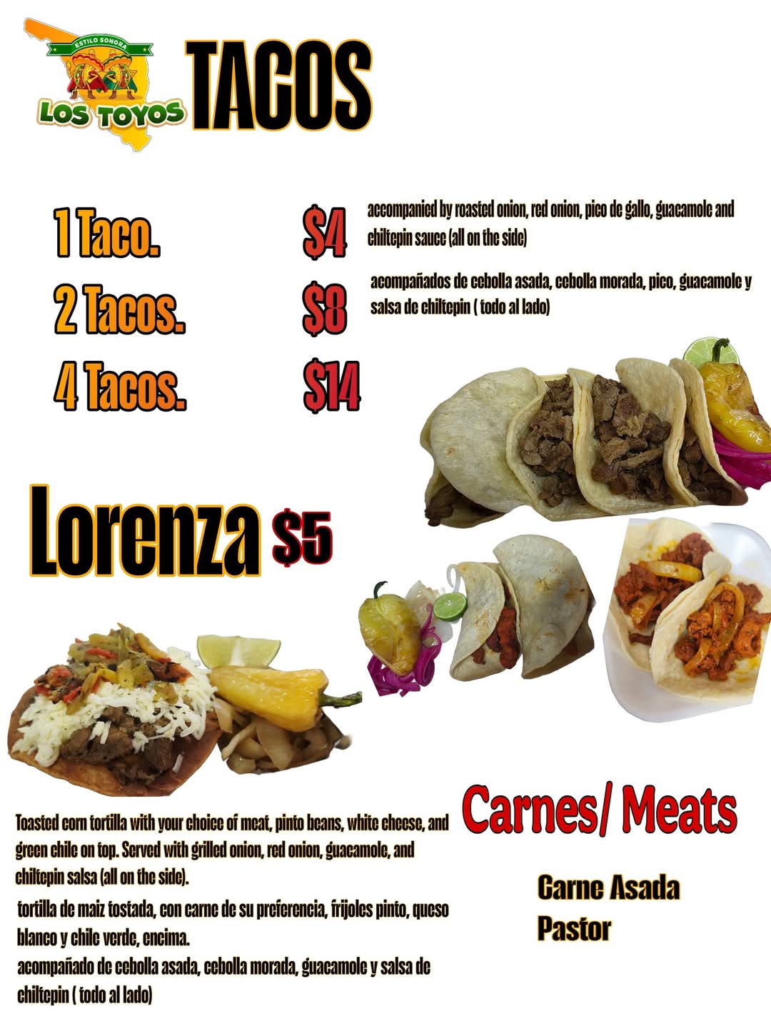 Los Toyos Menu