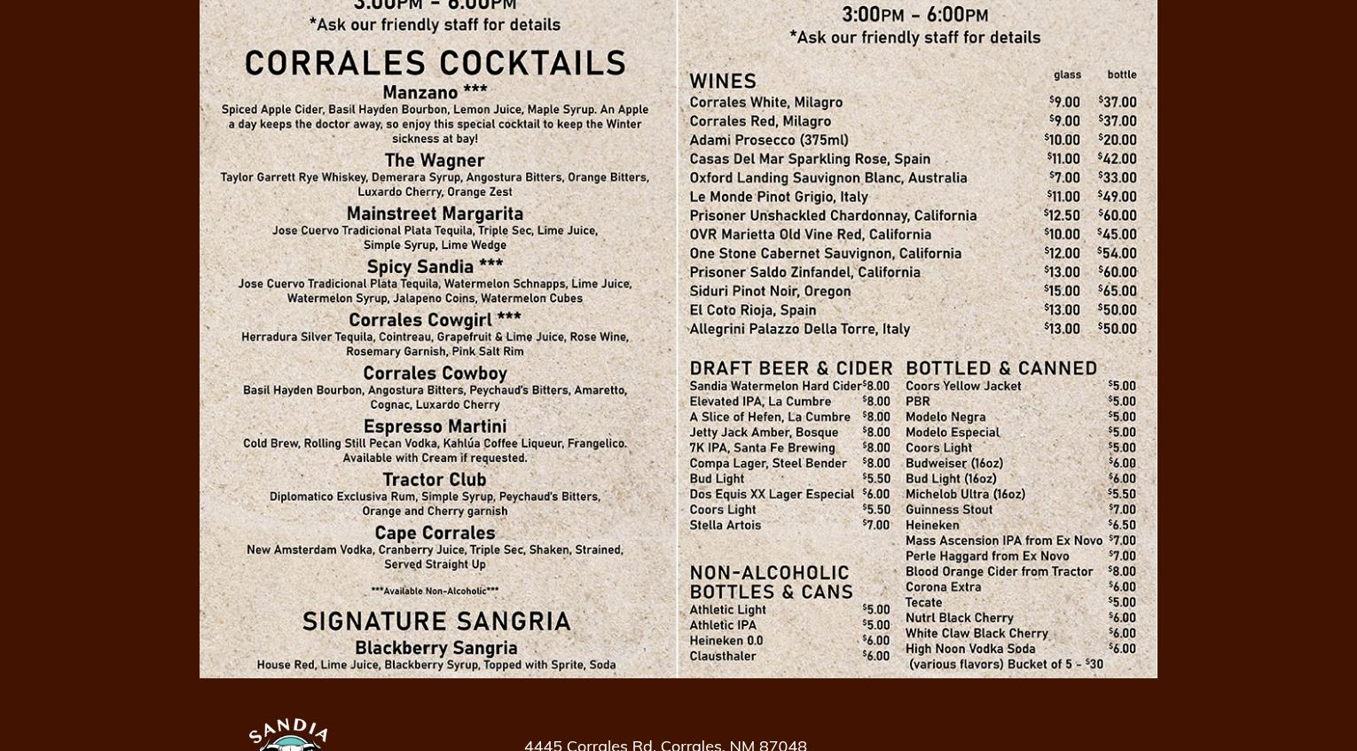 Sandia Bar Menu