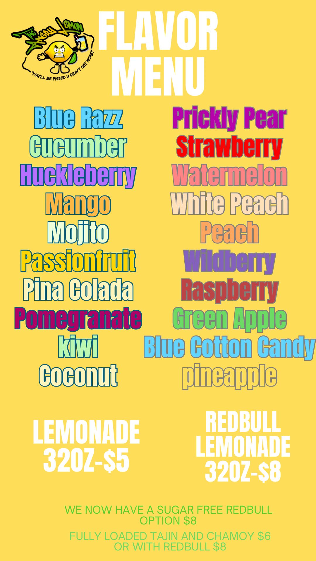 The Angry Lemon Menu