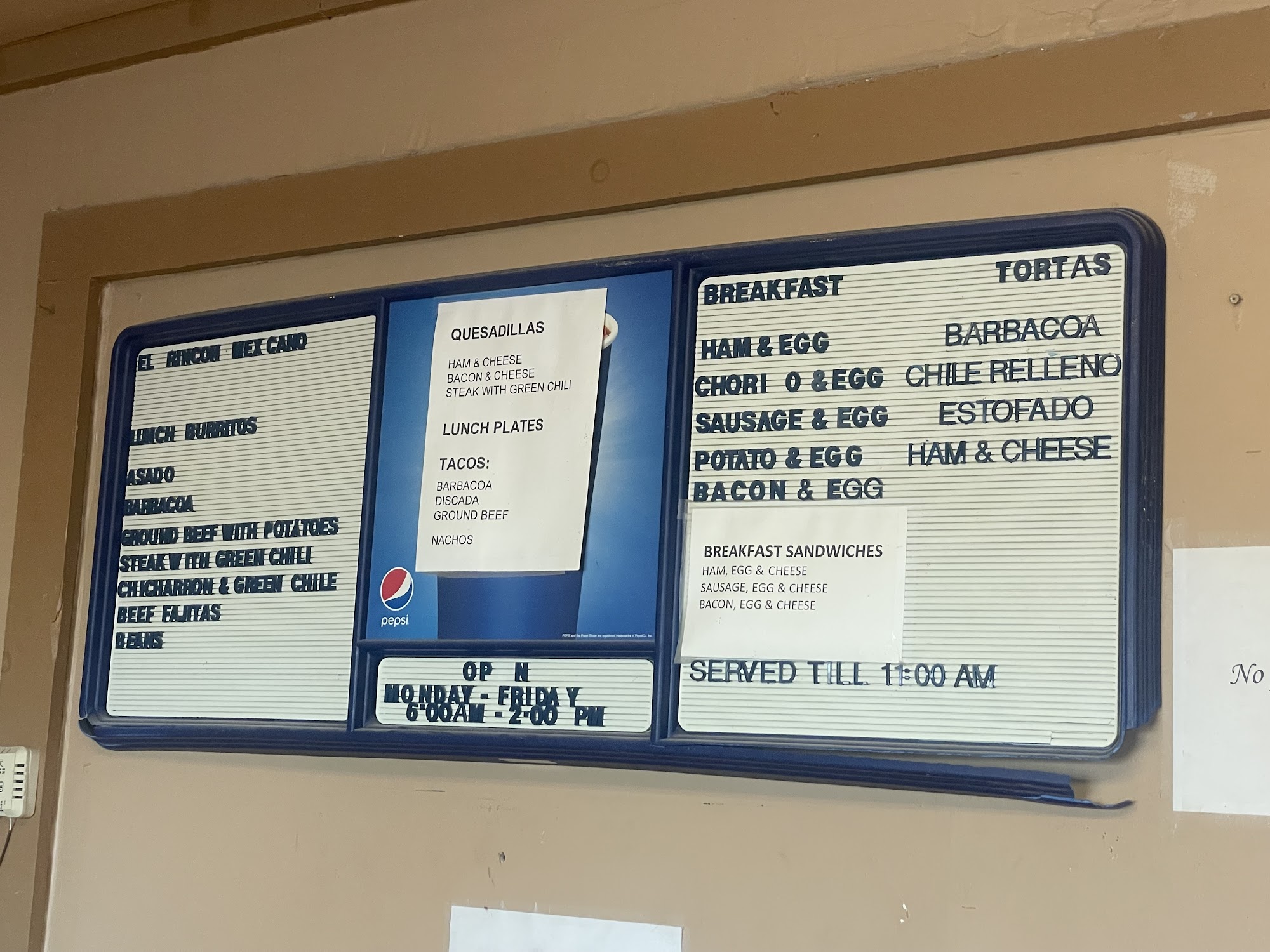 El Rincon Mexicano Menu