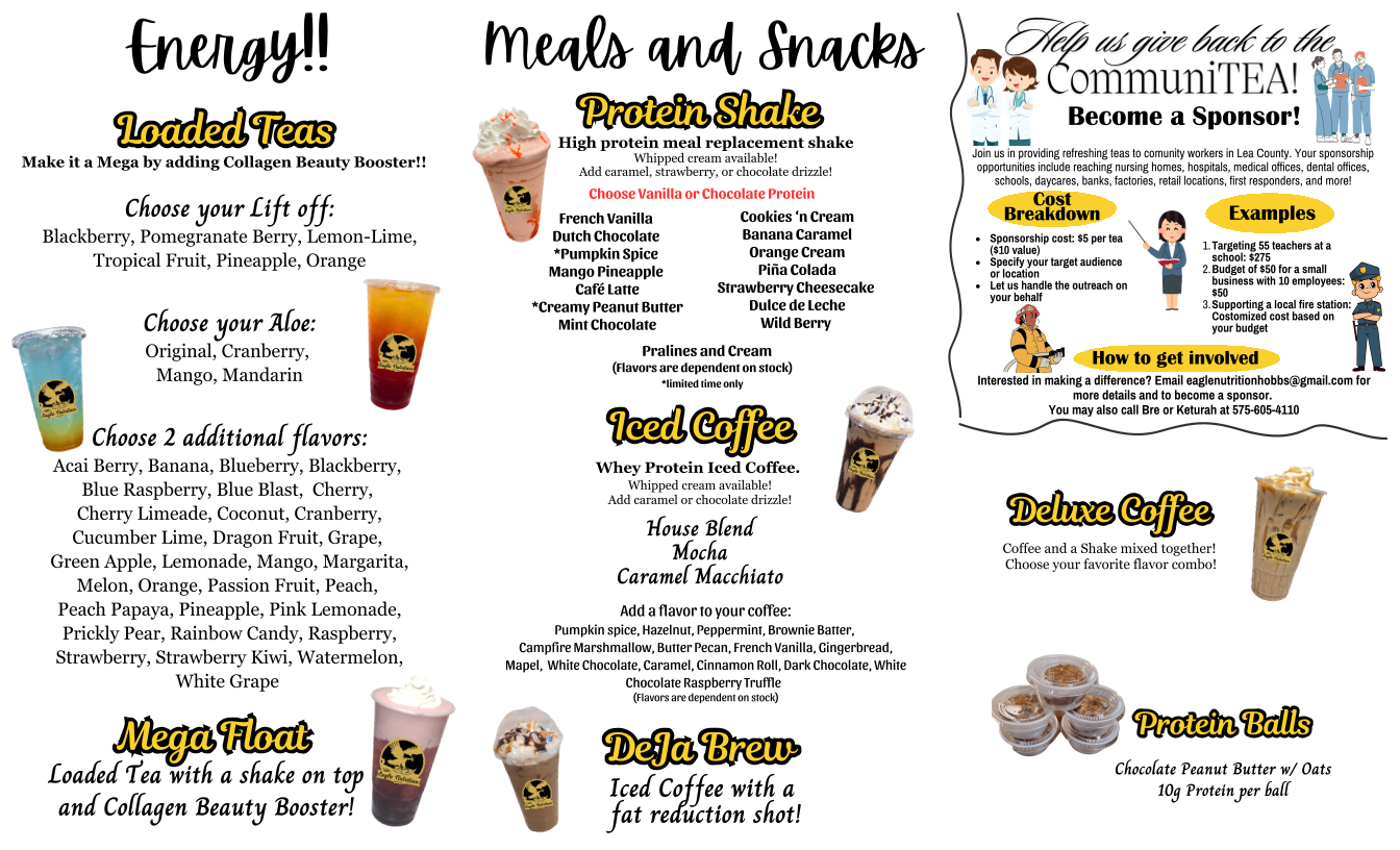 Eagle Nutrition Menu