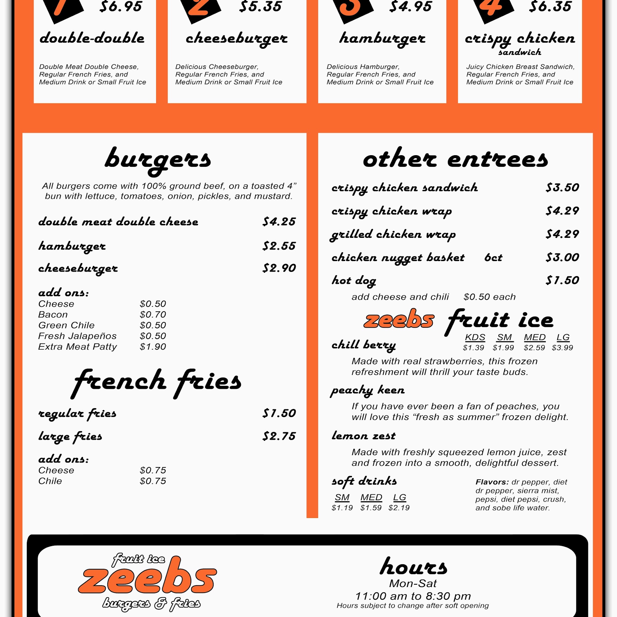 Zeebs. Fruit Ice, Burgers and Fries. Las Cruces