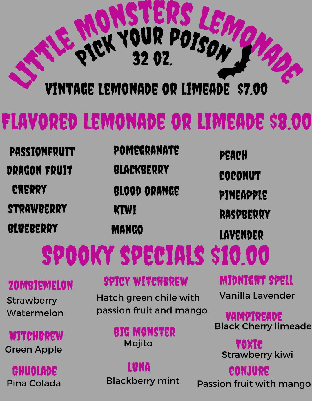 Enchanted Sweets Menu