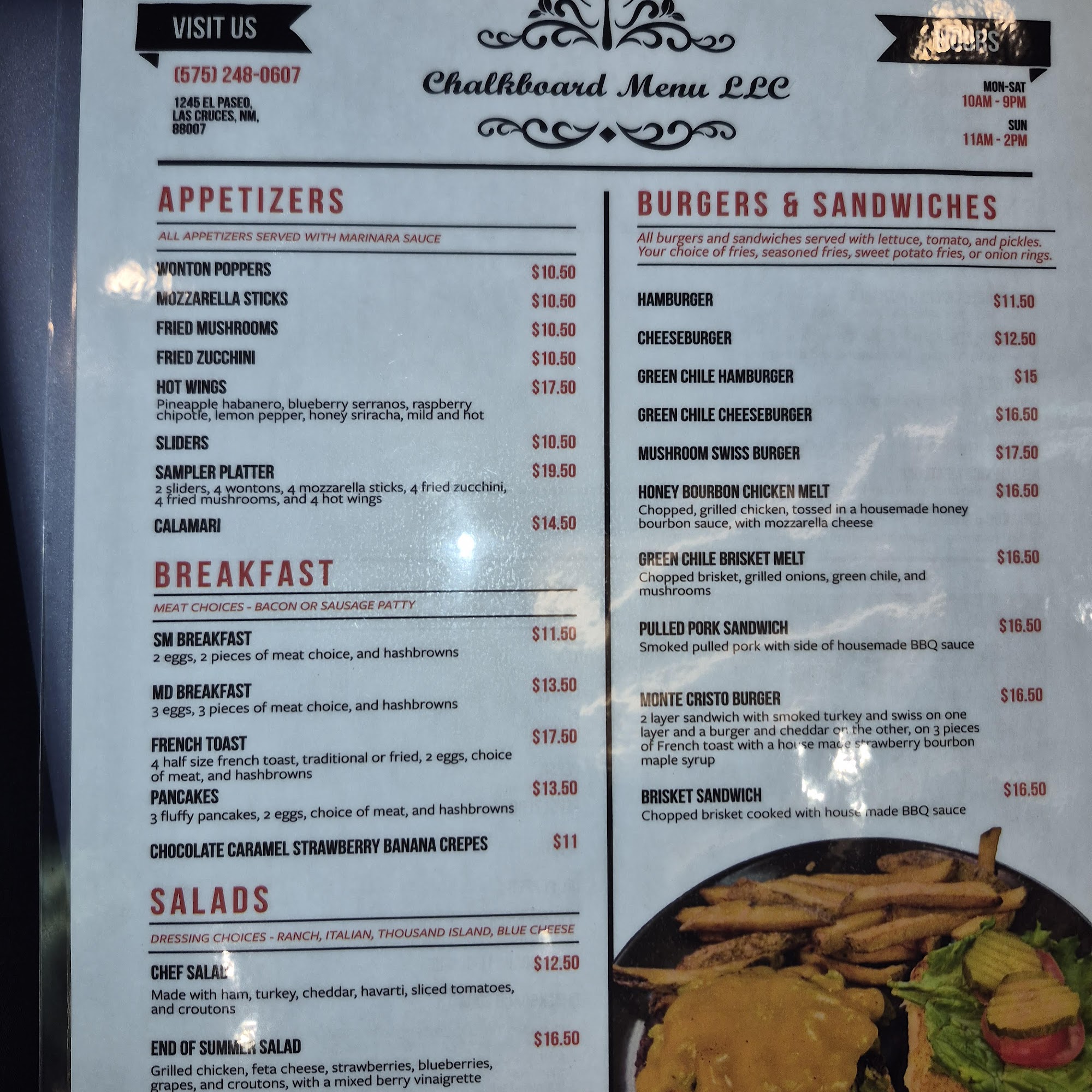 Chalkboard Menu LLC. Menu