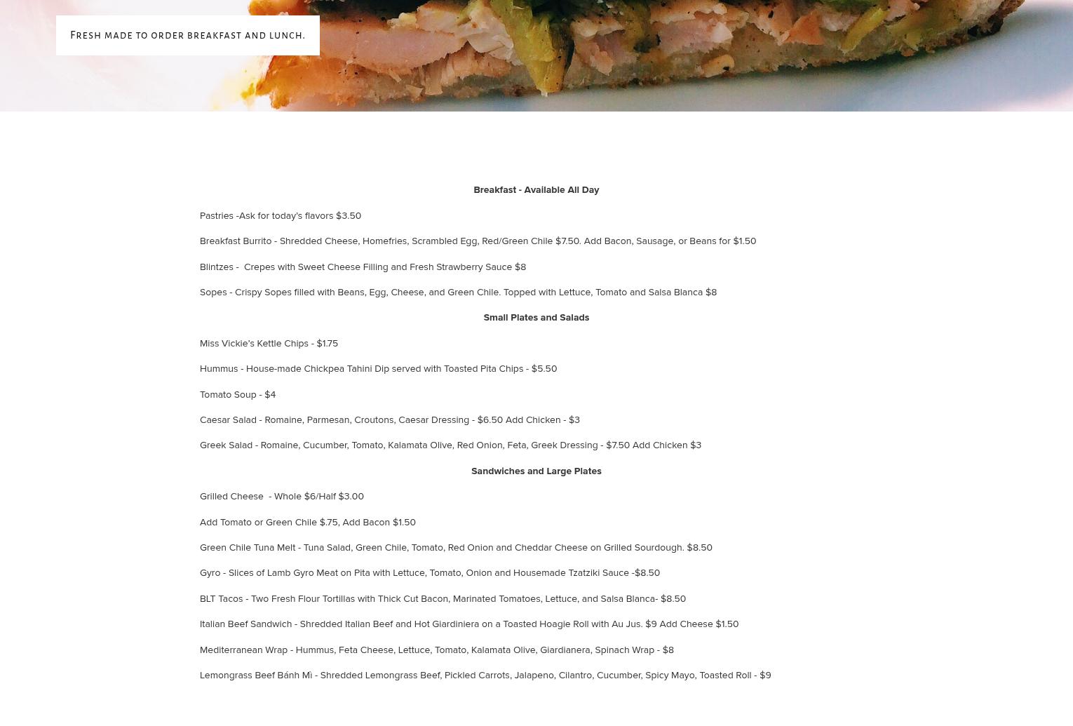 Secret City Kitchen Menu