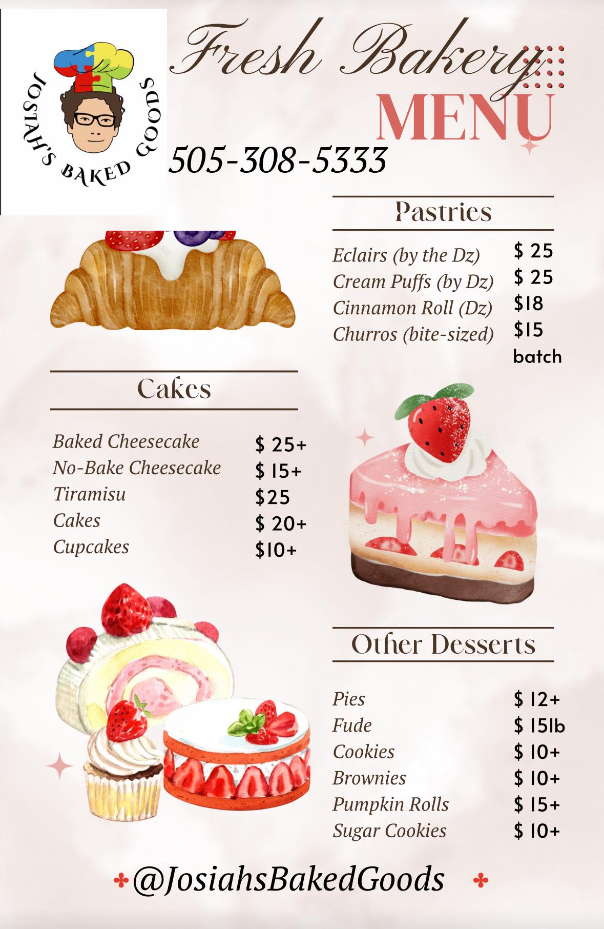 Josiah's Baked Goods LLC Menu