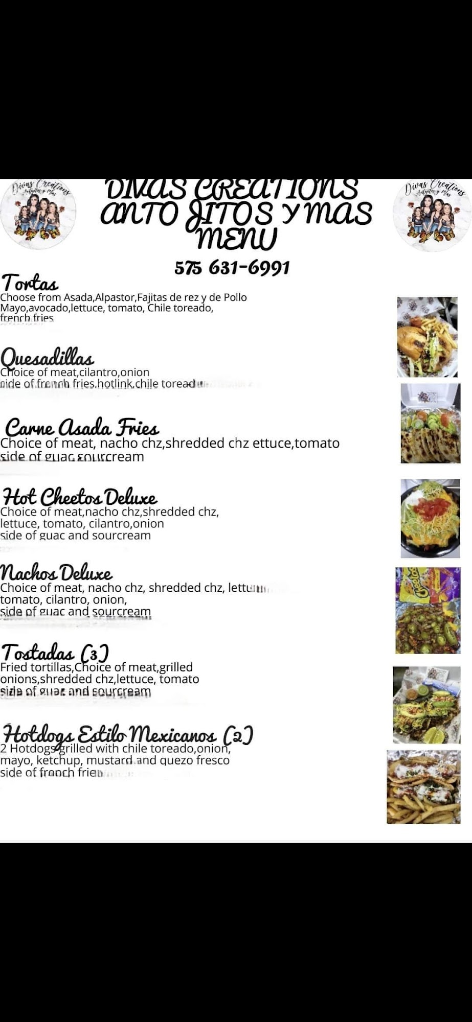 Divas Creations Antojitos y Mas Llc Menu