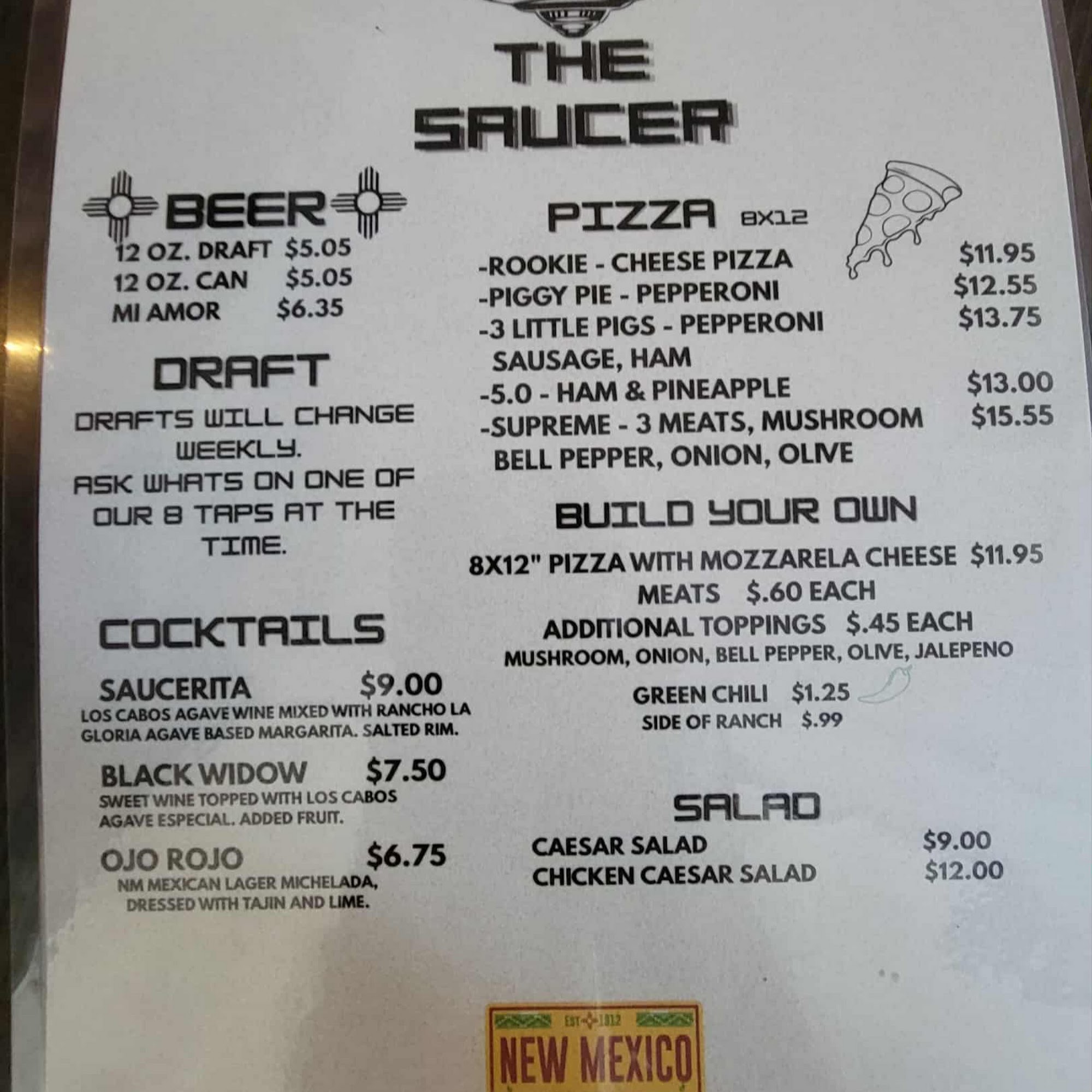 The Saucer Menu