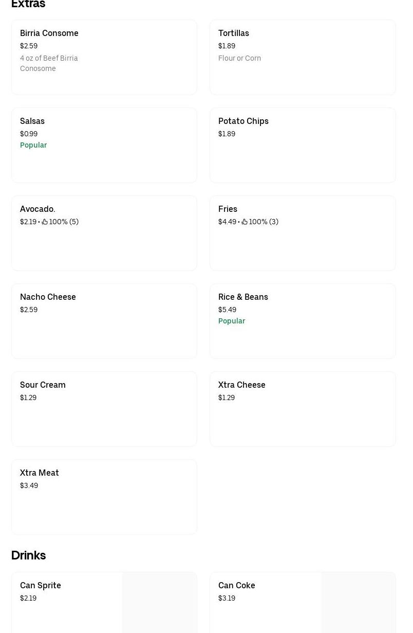 La Cocina Mexican food Menu