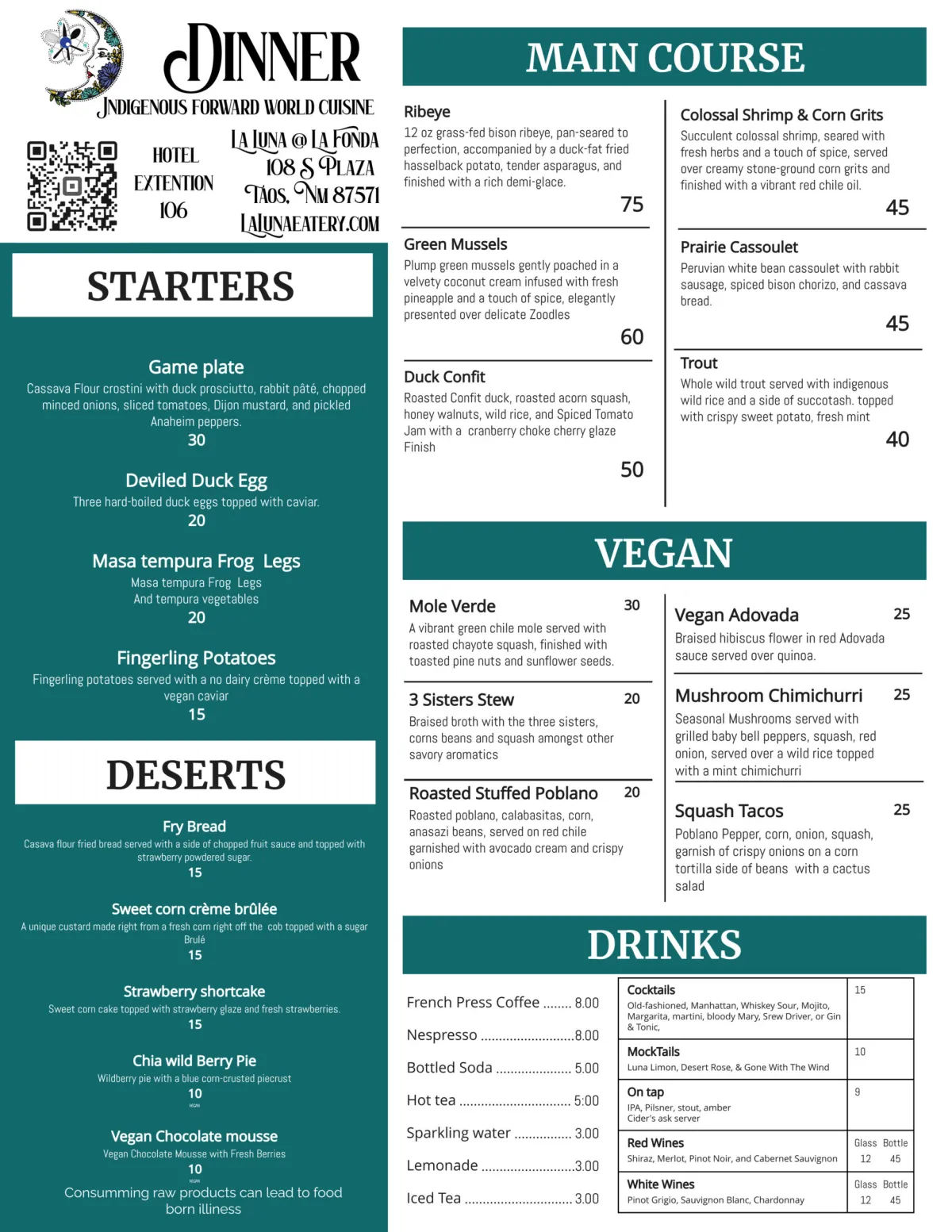 La Luna @ La Fonda Menu