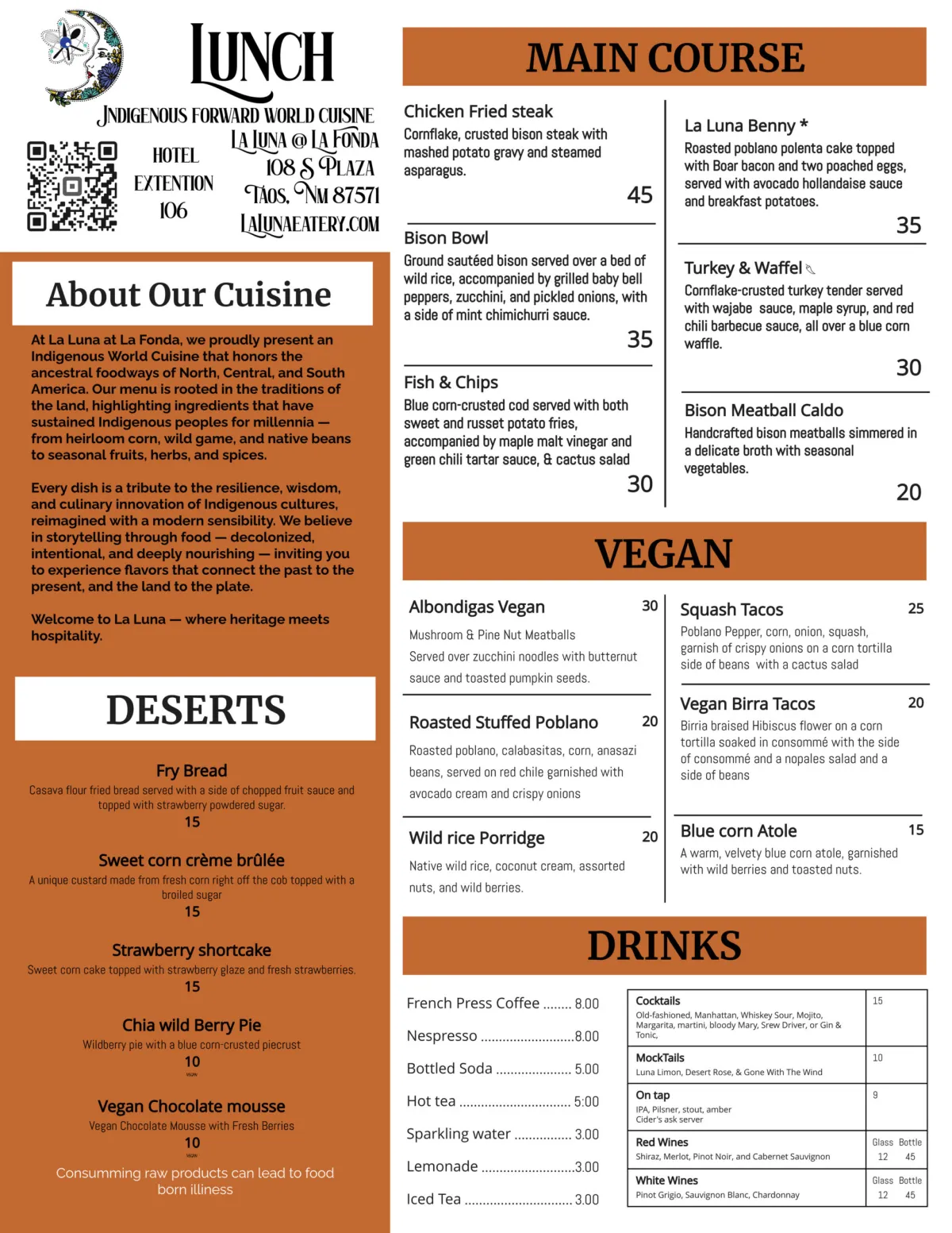 La Luna @ La Fonda Menu