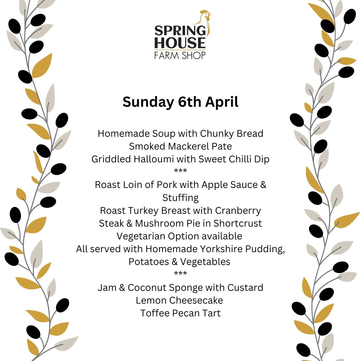 Spring House Farm Shop and Café Menu