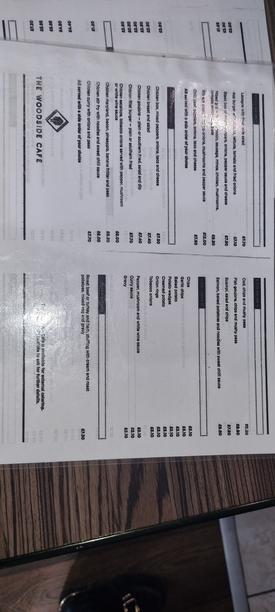 The Woodside Cafe Menu