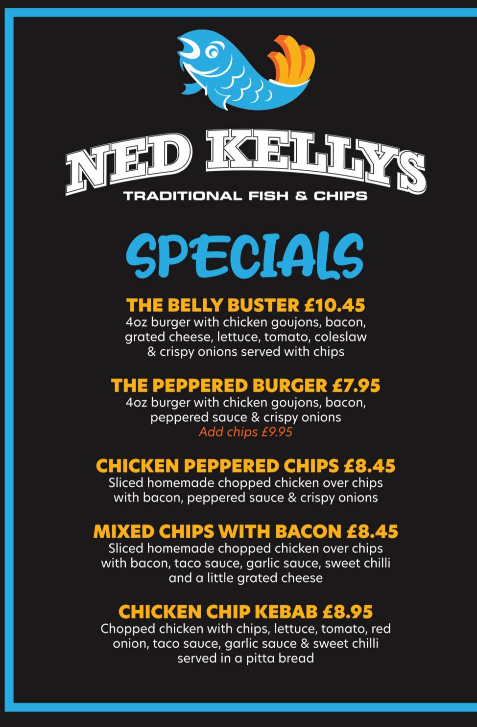 Ned Kelly's Food Bar Menu