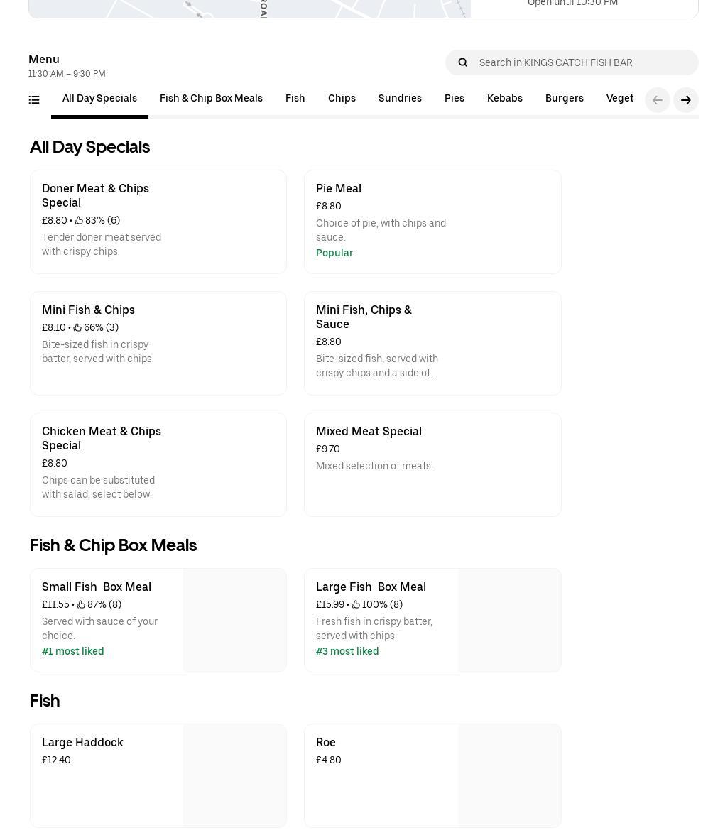 Kings Catch fish bar Menu