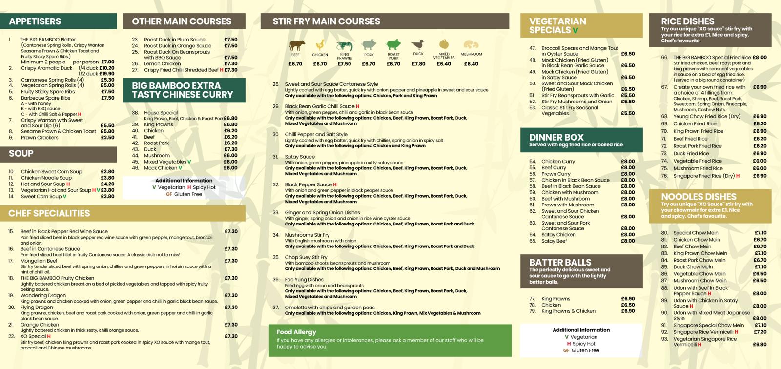 The Big Bamboo Menu