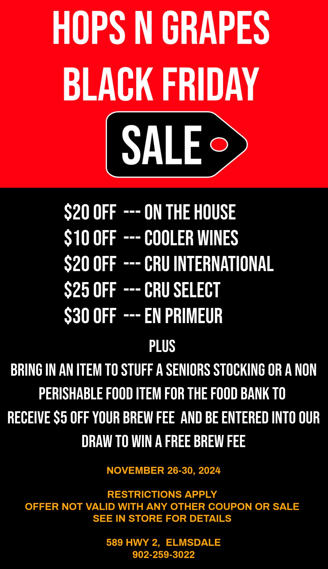 Hops 'N Grapes Supplies Menu