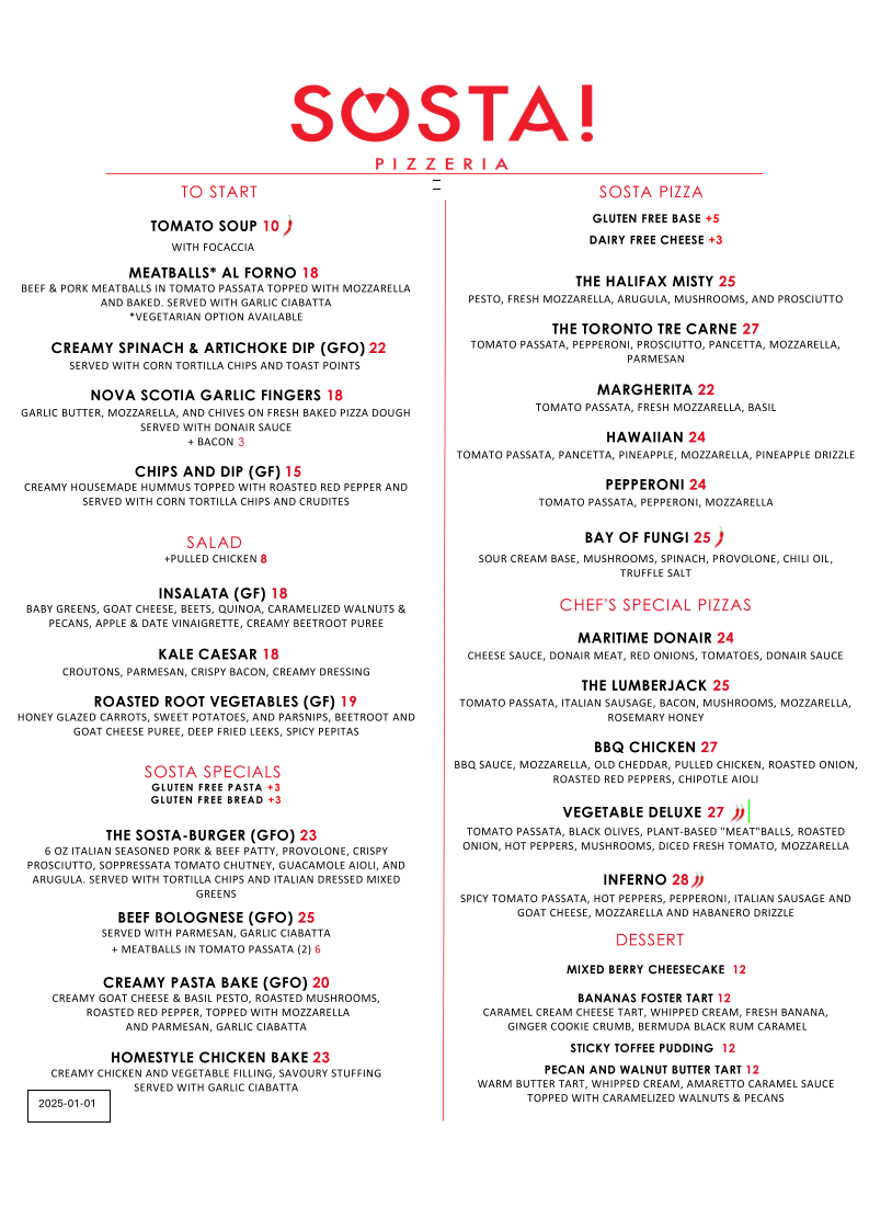 Sosta! Pizzeria Menu