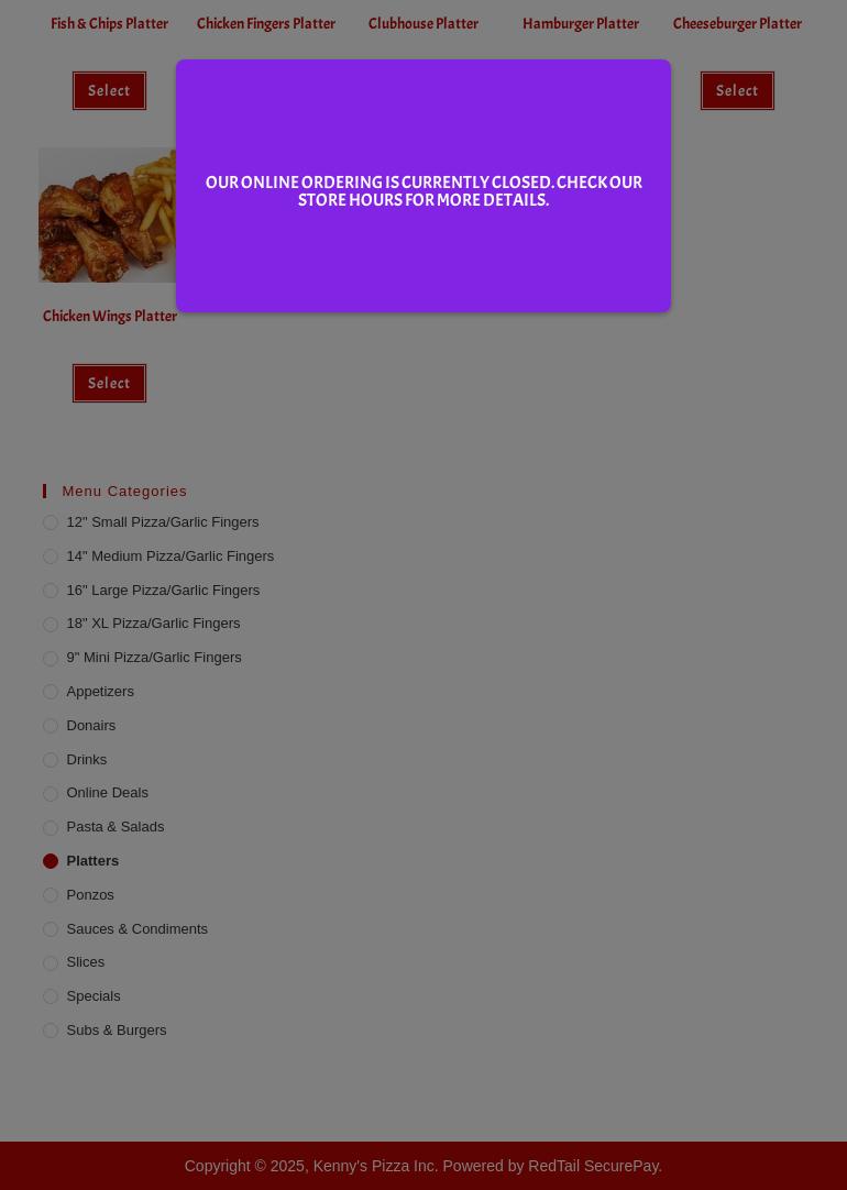 Kennys Pizza Menu