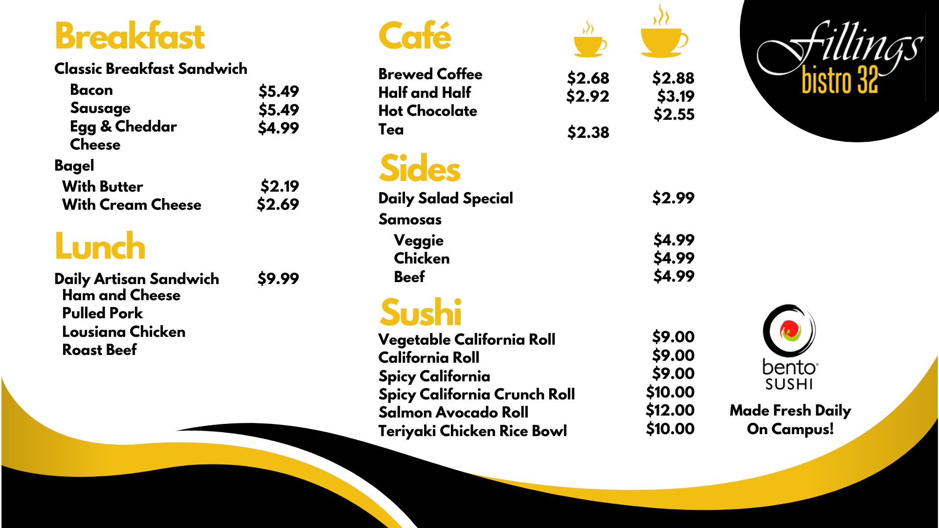 Fillings Café Menu