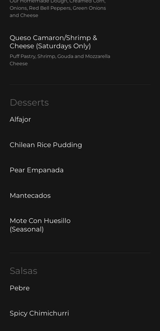 The Empanada Shop Menu
