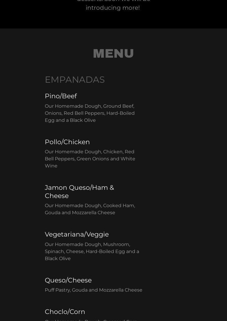 The Empanada Shop Menu