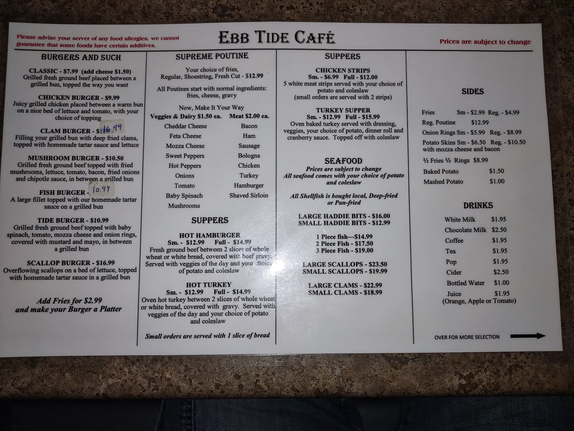 Ebb Tide Cafe Menu