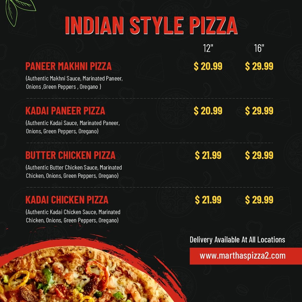 Marthas pizza II Truro Menu