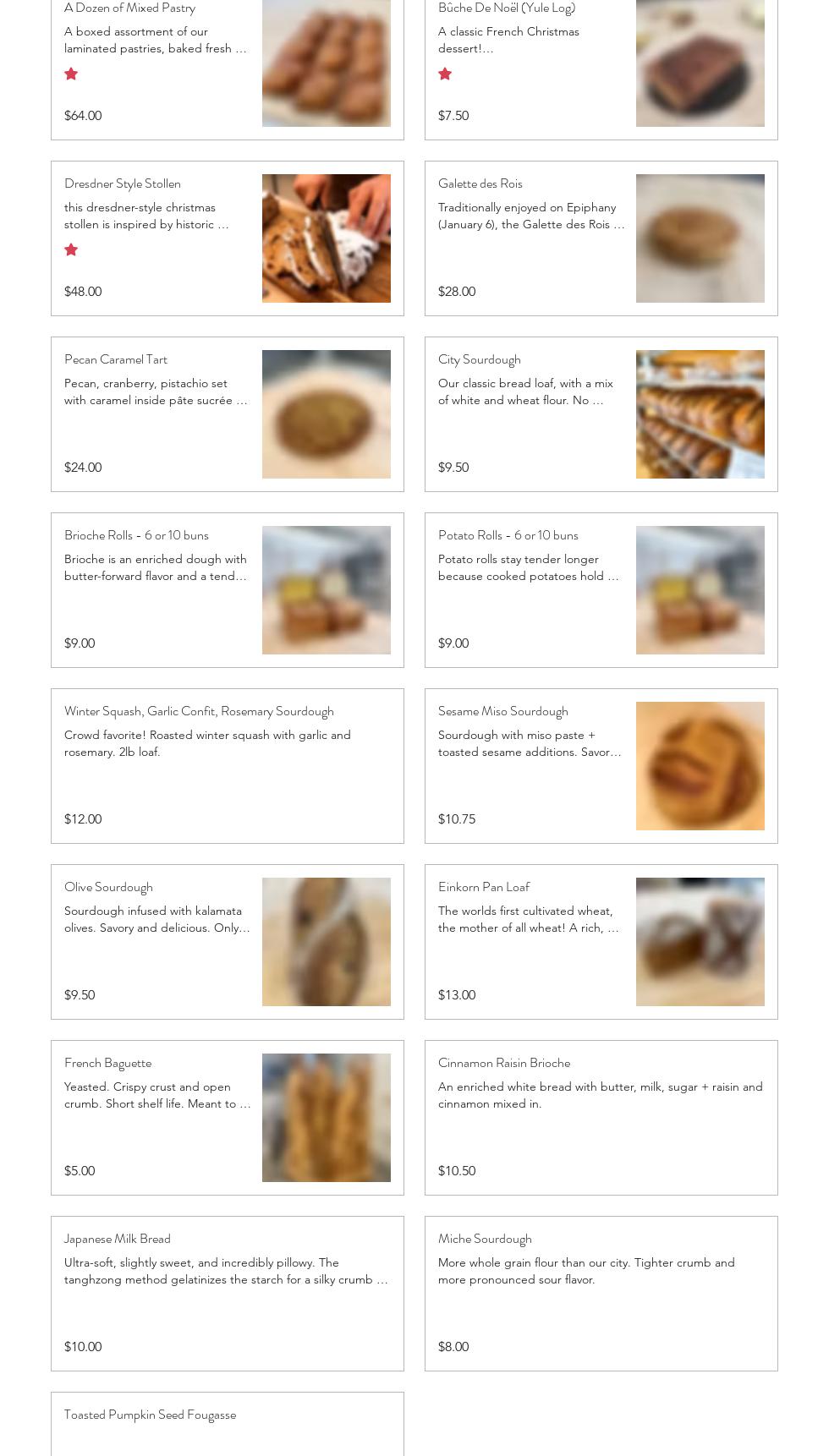 Beloved's Bread Menu