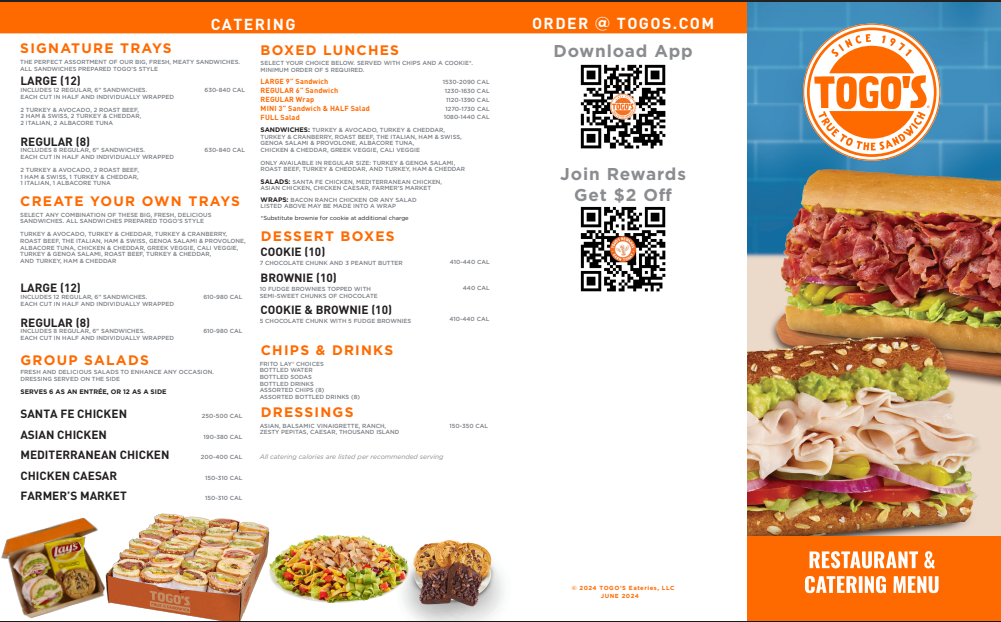 TOGO'S Sandwiches Menu
