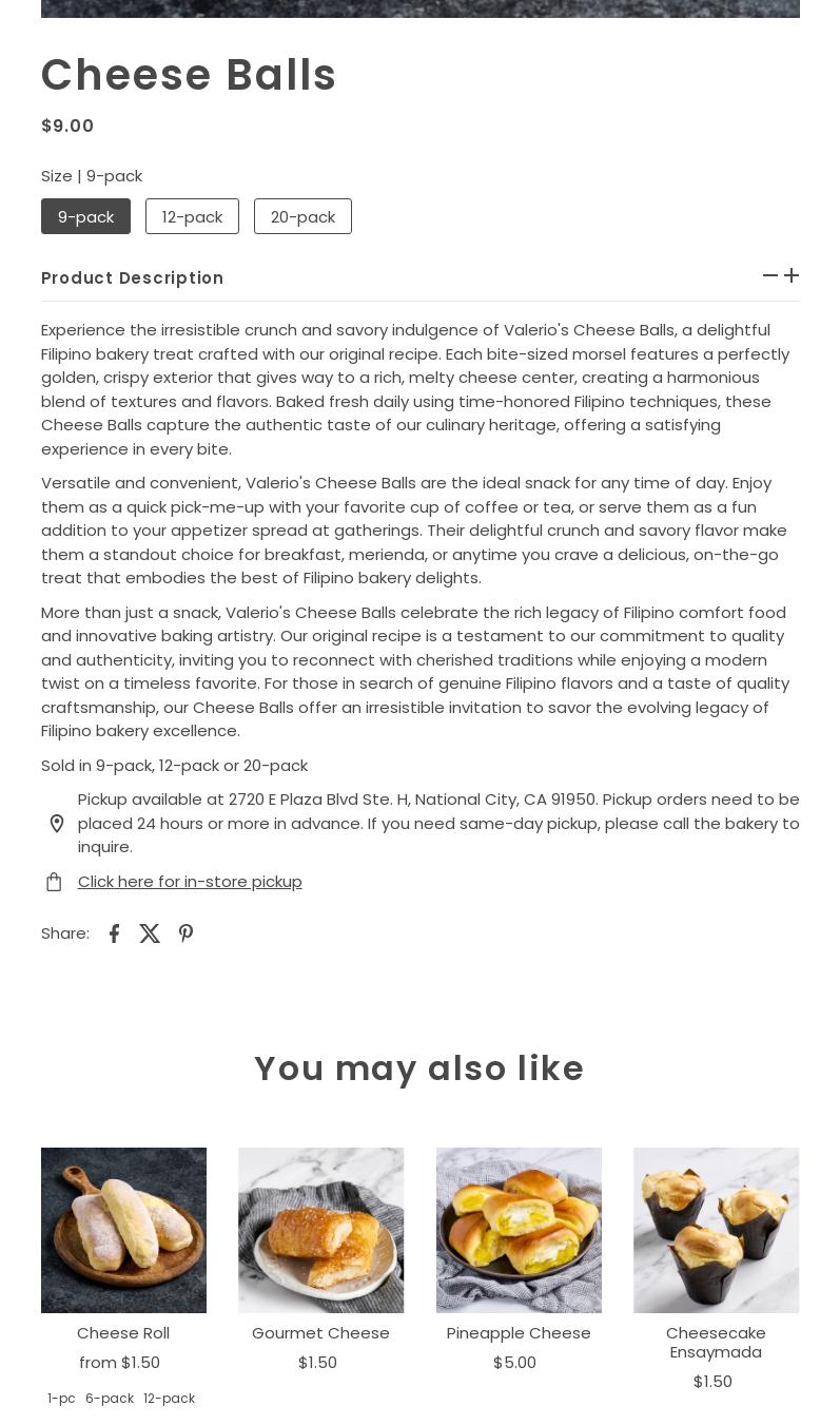 Valerio’s Bakeshop Menu