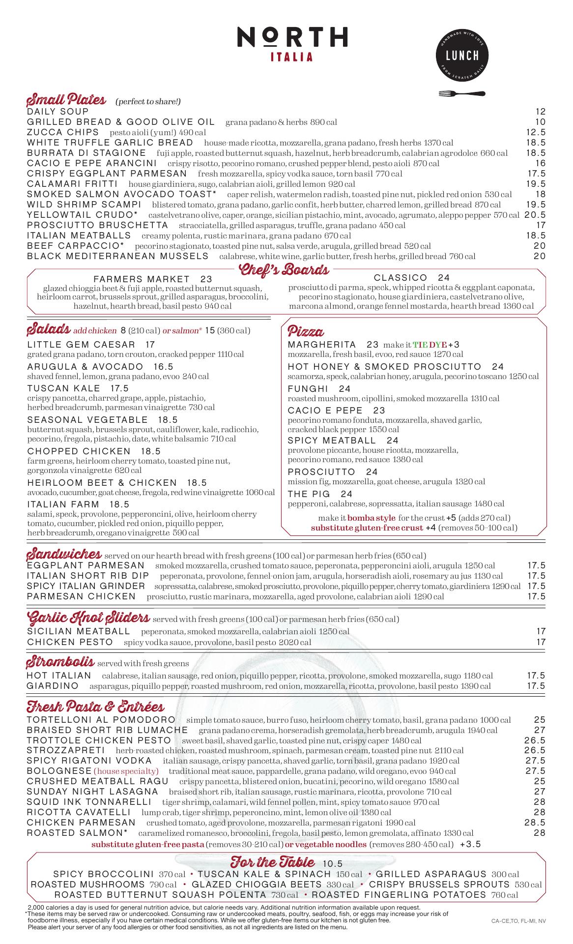 North Italia Menu