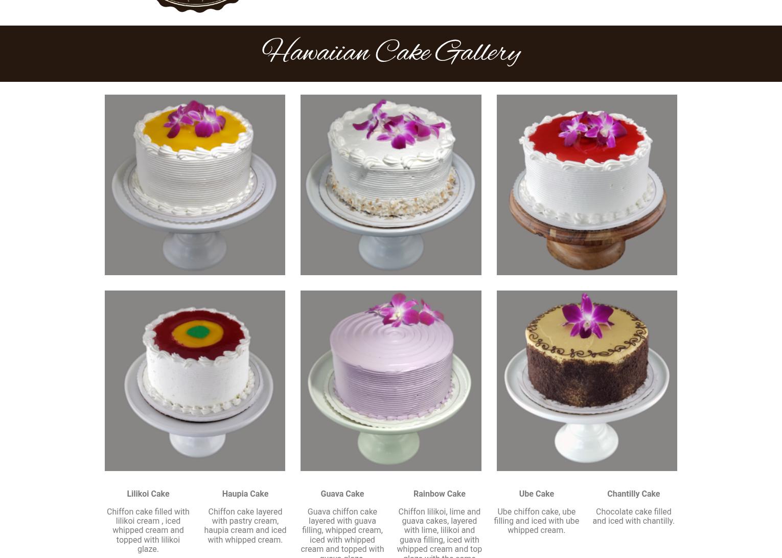 Andrea's World of Cakes Menu