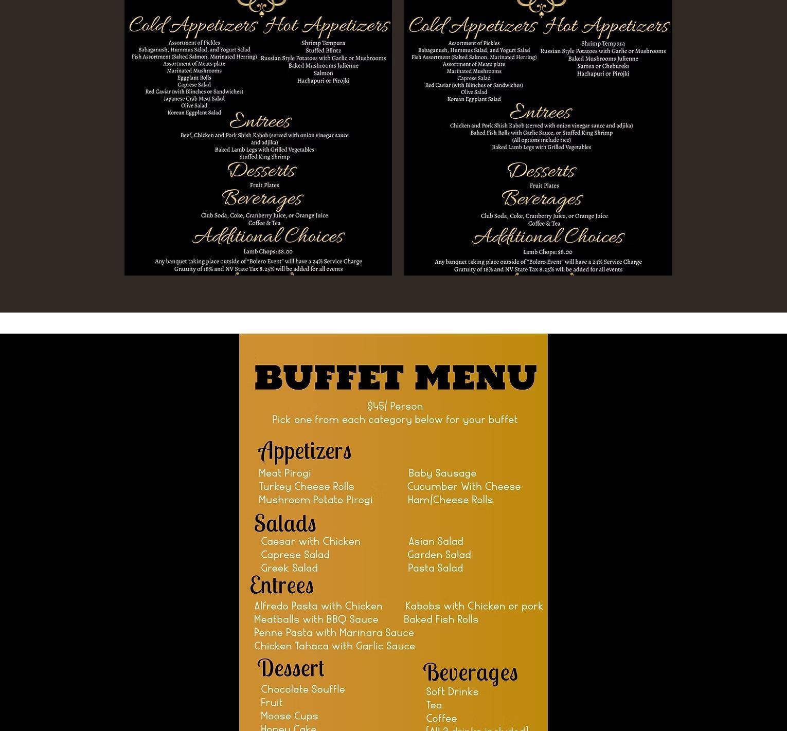 VZ Banquet Hall Menu