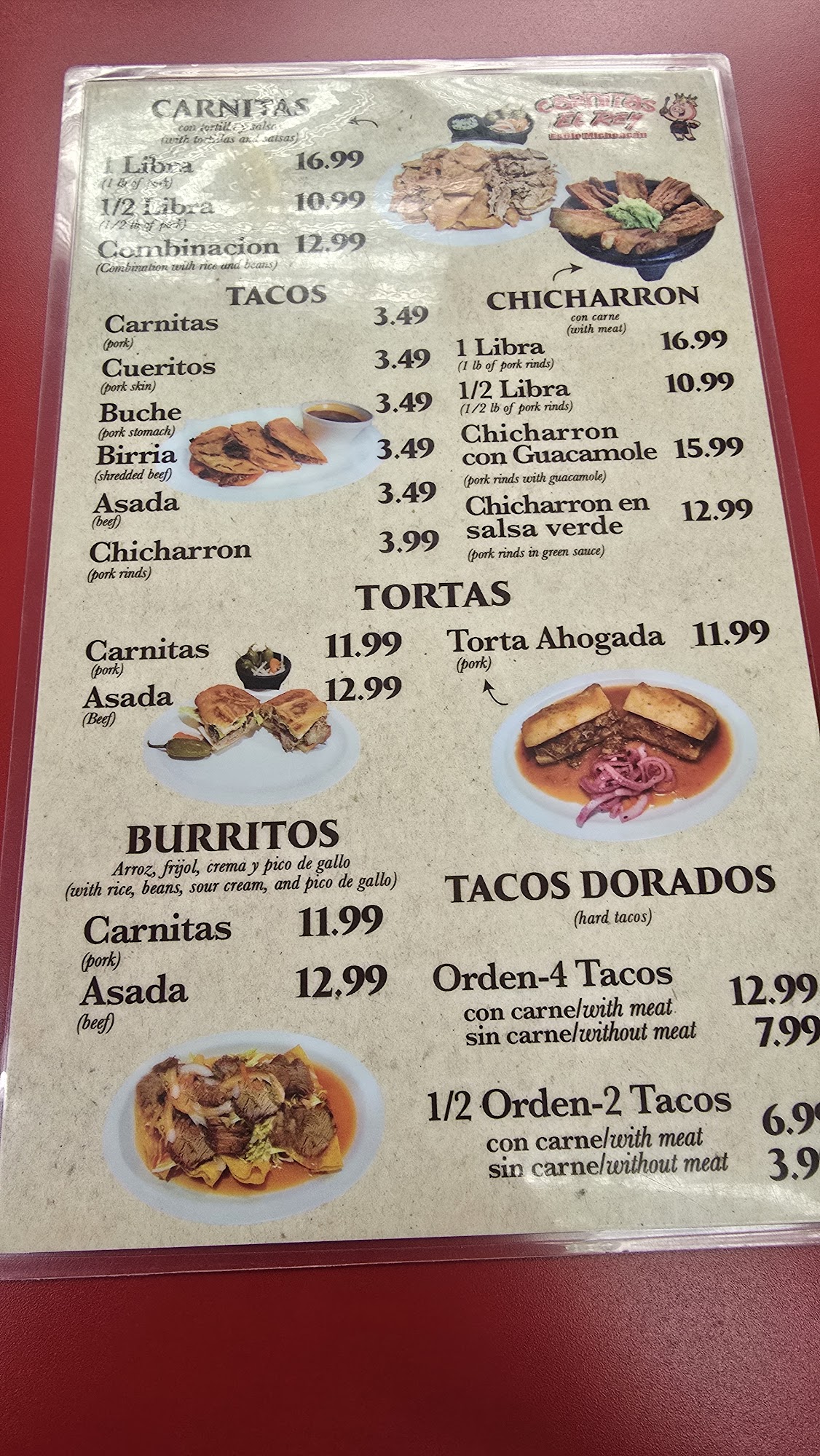 Carnitas El Rey Menu
