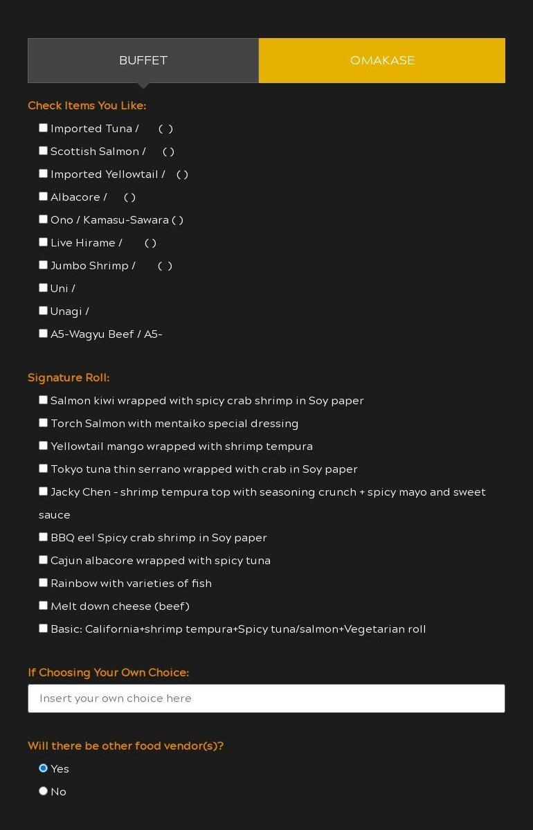 Sushi Private Catering - Las Vegas Menu