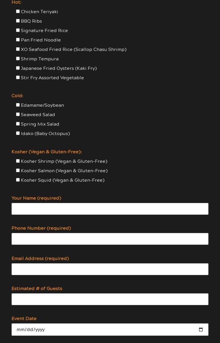 Sushi Private Catering - Las Vegas Menu