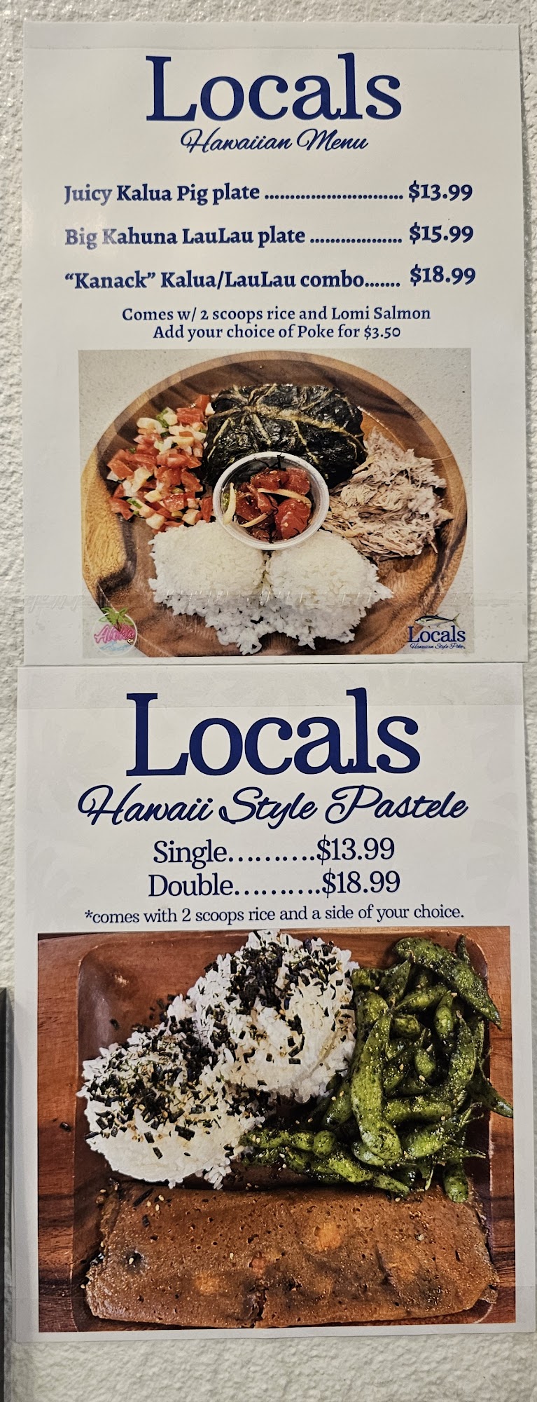 Locals Hawaiian Style Poke Menu