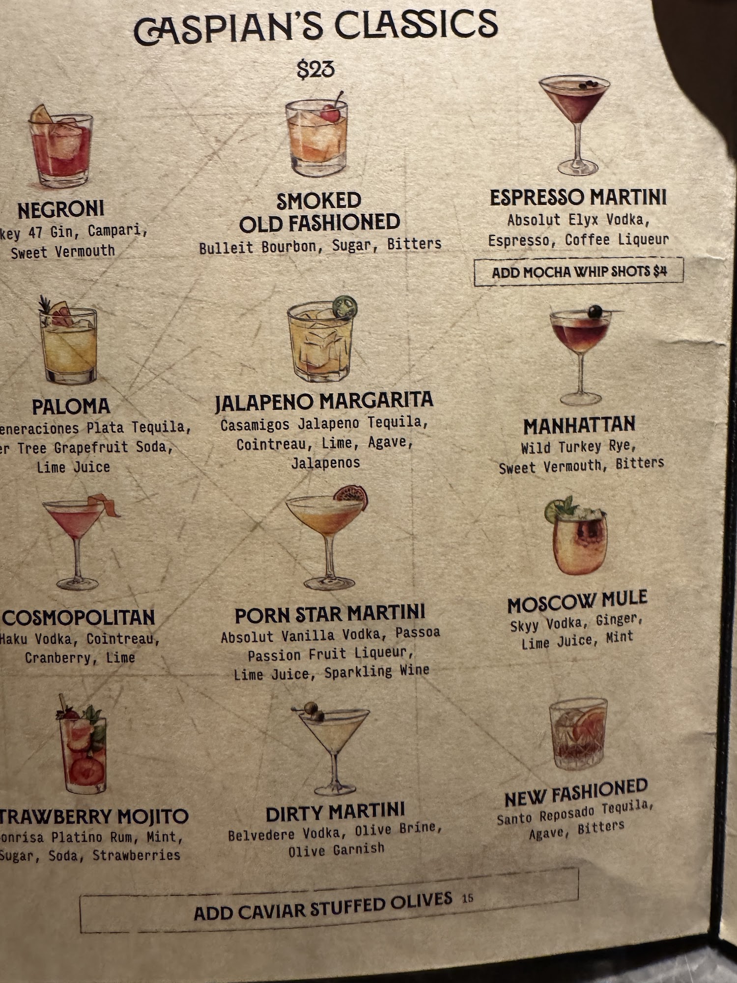 Caspian's Rock & Roe Menu