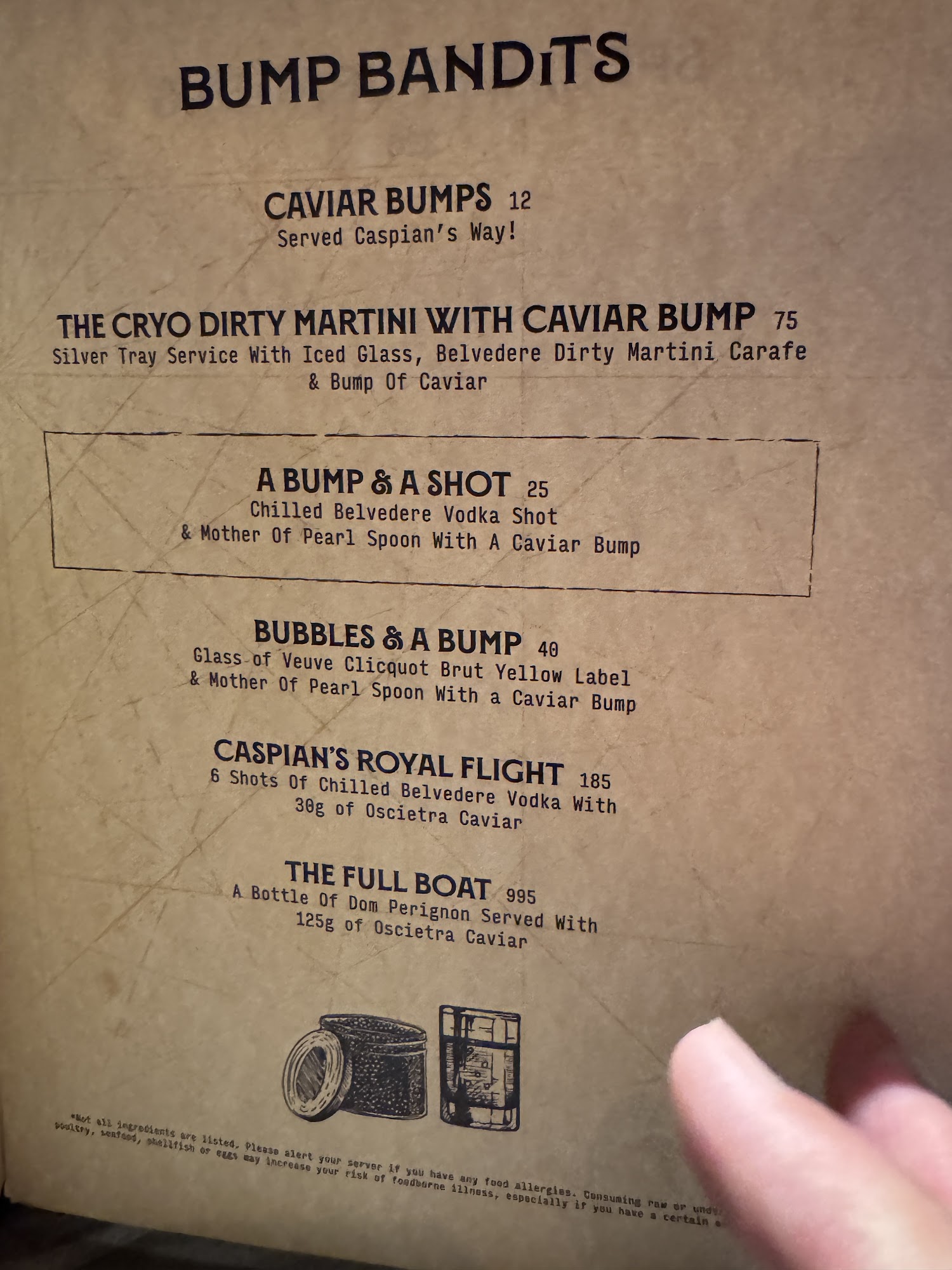 Caspian's Rock & Roe Menu