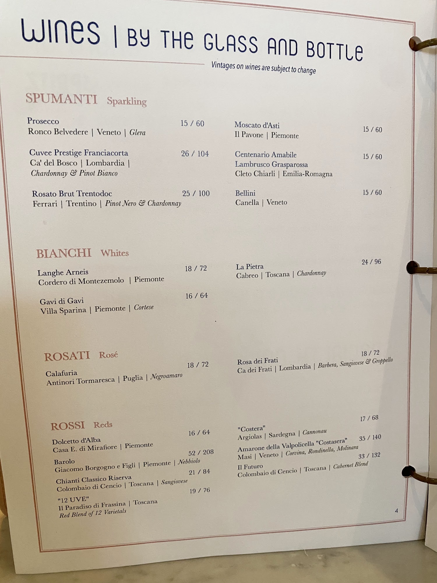 Gran Caffè Milano Menu